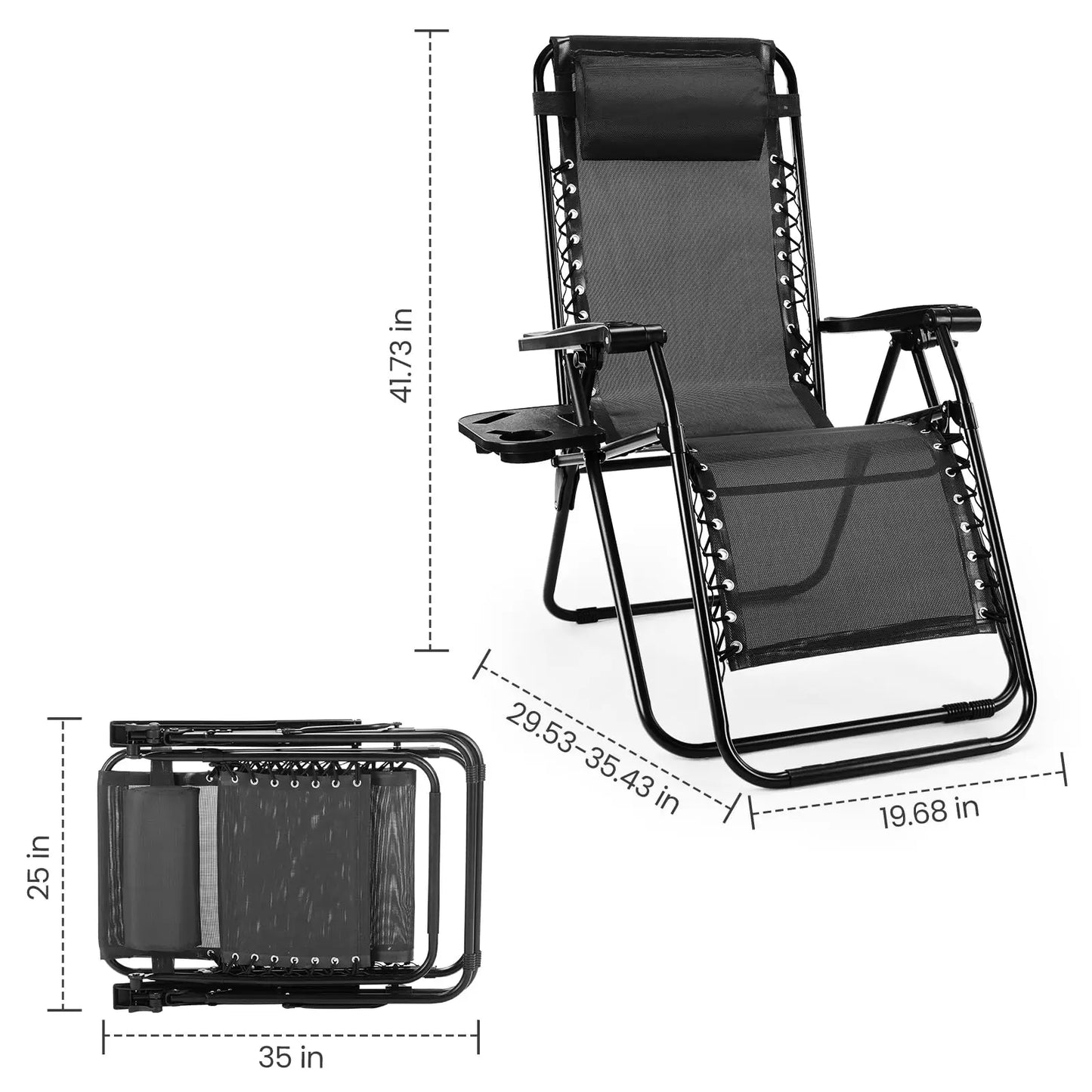 JHK Zero Gravity Portable Recliner Outdoor Lounge Chair With Cup Holder Trays
