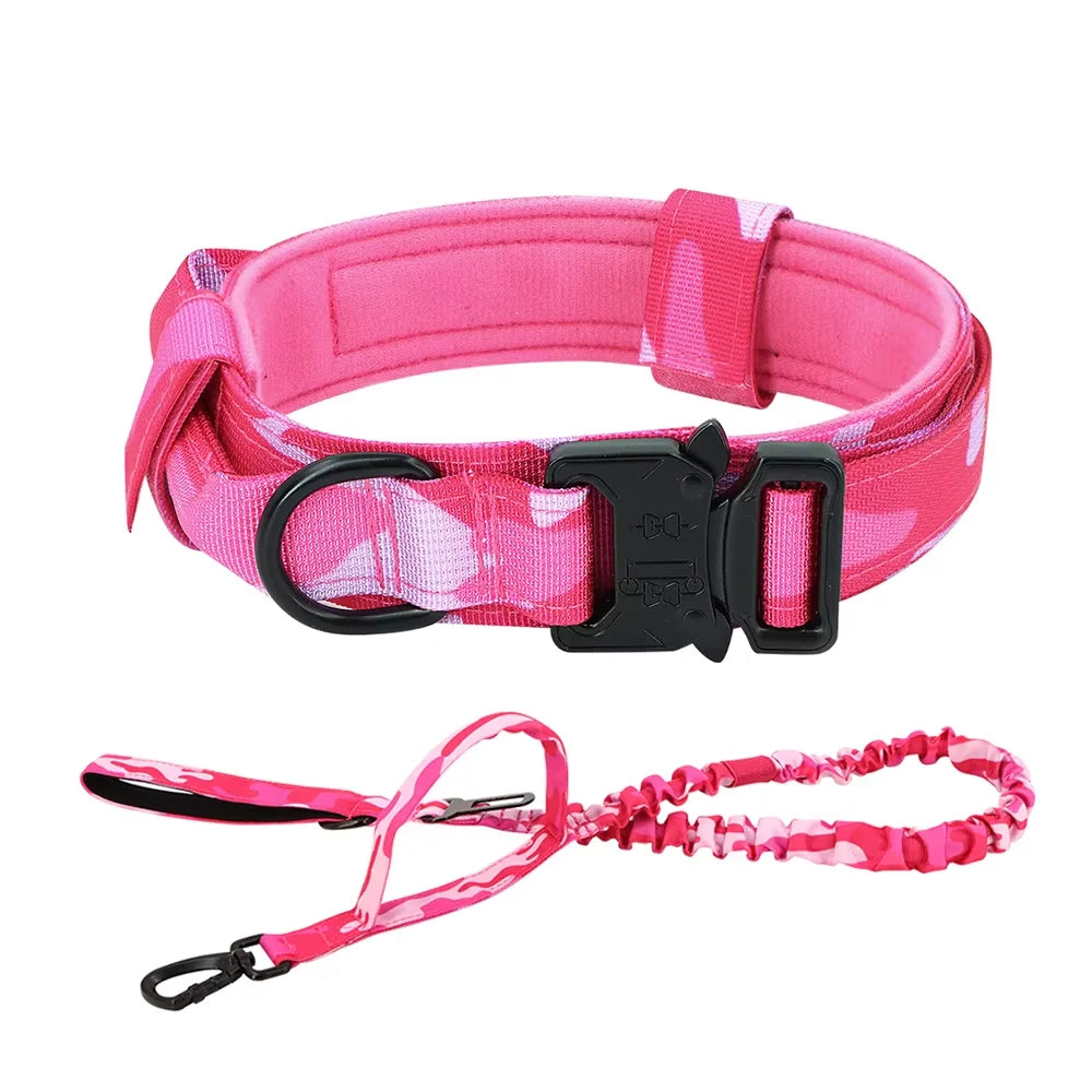 Padded Nylon Tactical Dog Collar Leash Set With Quick Release