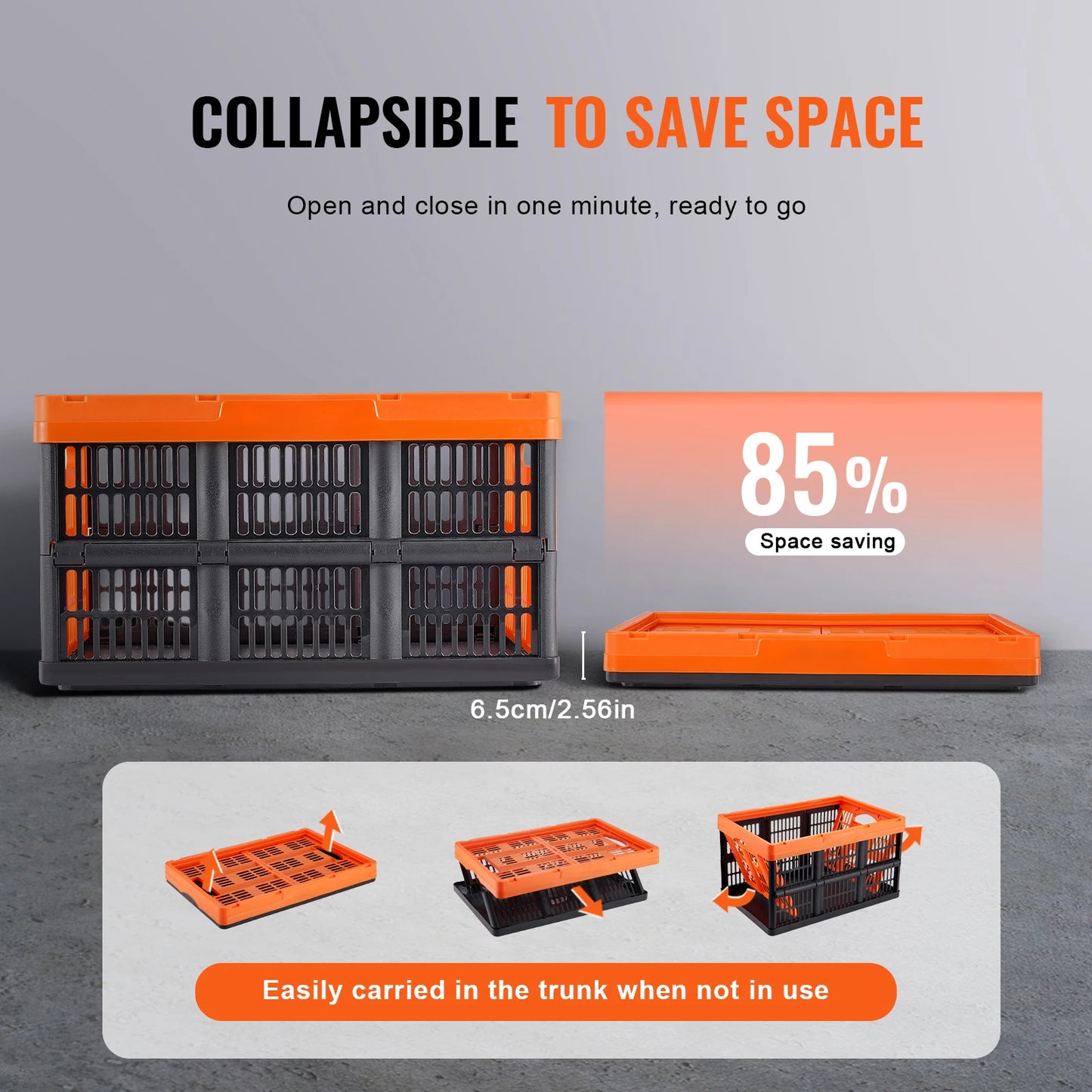 SucceBuy Collapsible Plastic Stackable Storage Bins With Heavy Duty Handles