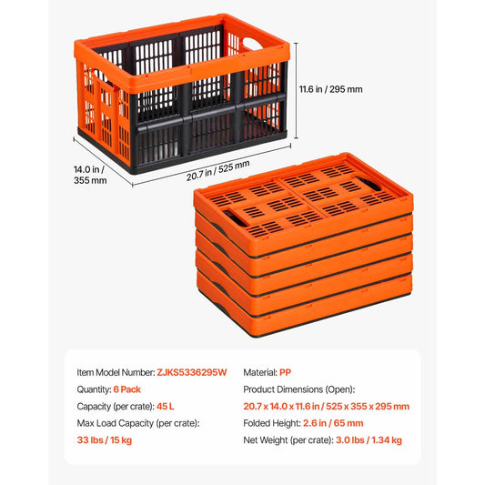 SucceBuy Collapsible Plastic Stackable Storage Bins With Heavy Duty Handles