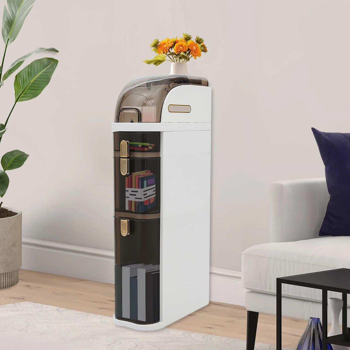 Slim Rolling Storage Cabinet With Hidden Compartment For Bathroom Kitchen