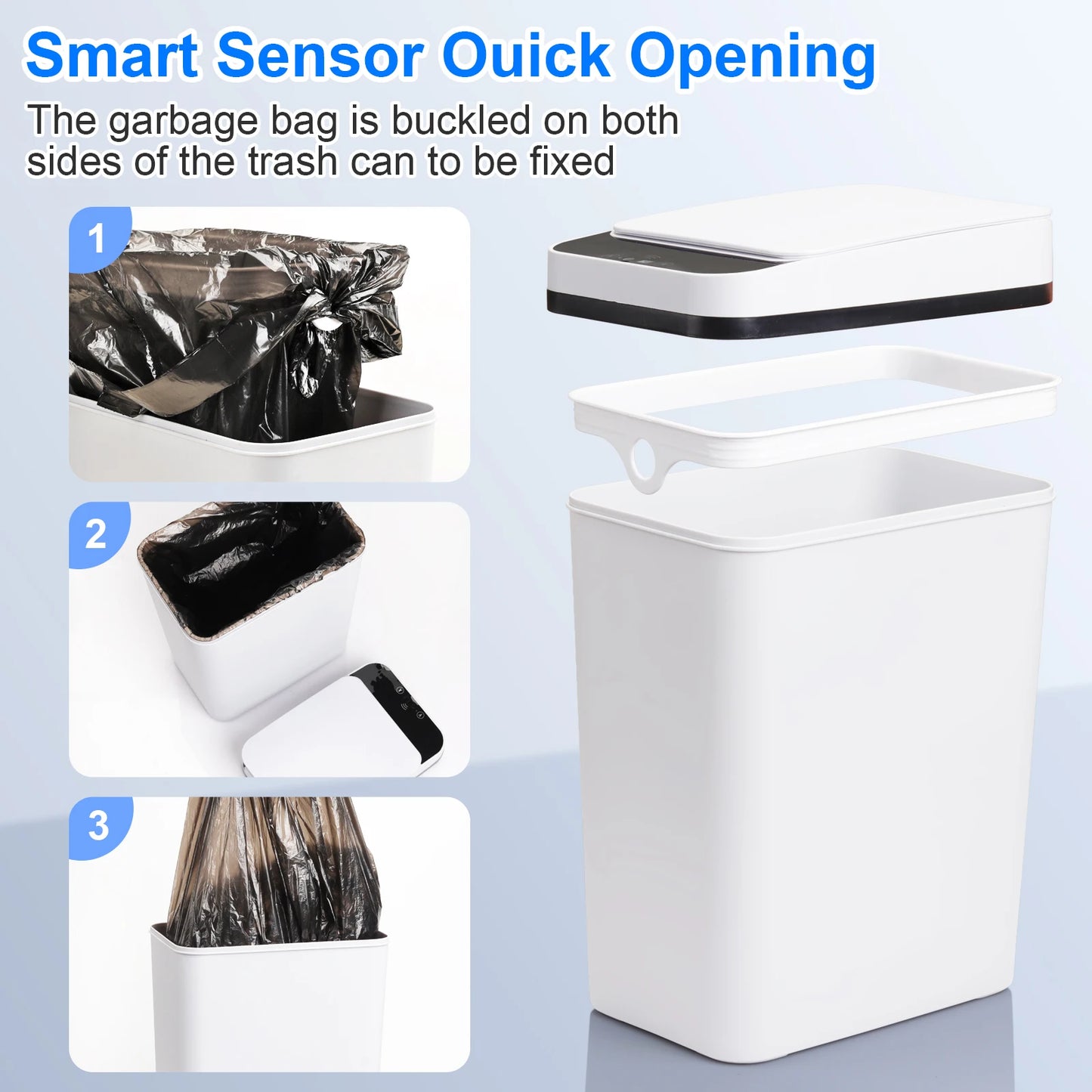 Dual Pack Touchless Motion Sensor Trash Can With Lid For Bathroom Kitchen