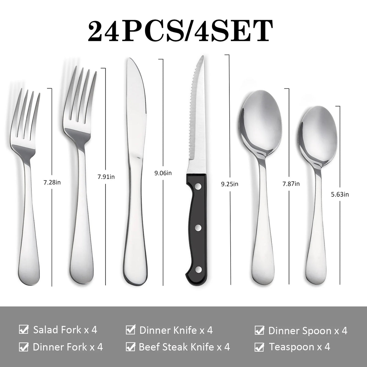 HanSmart Mirror Polished Stainless Steel Flatware Set Service For Four