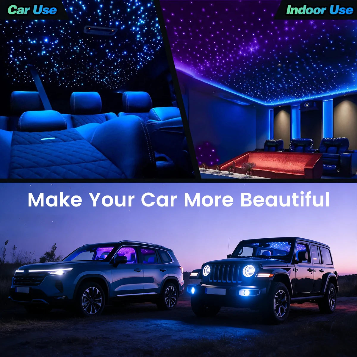 VASTFIRE RGBW Fiber Optic Starlight Headliner Kit With Music Sync