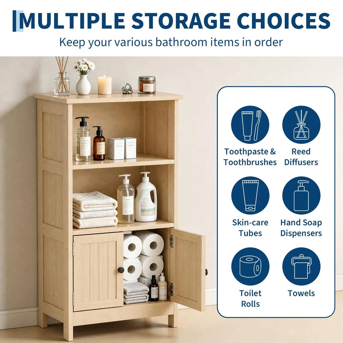 HiMISS Farmhouse Bathroom Storage Cabinet With Adjustable Shelves for Home Organization