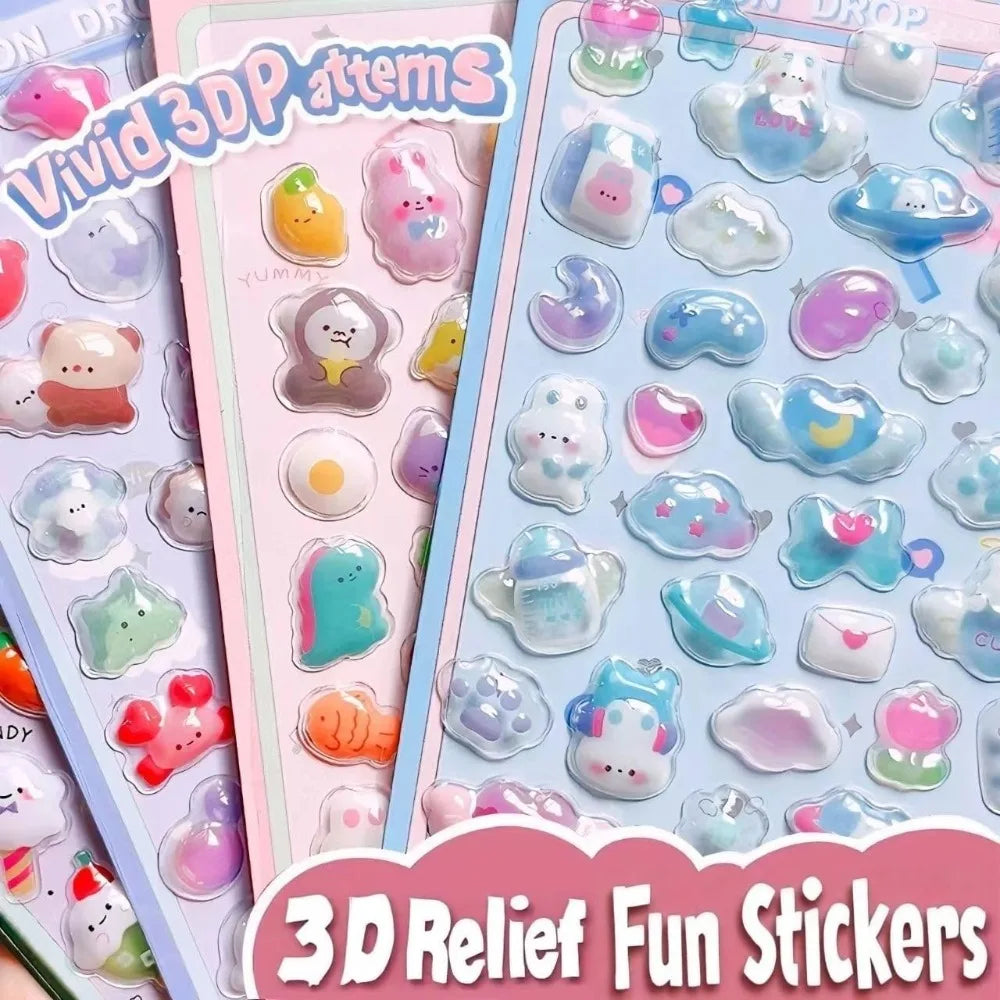 3D Puffy Stickers Kawaii Decor Pack for Phone Case Notebook