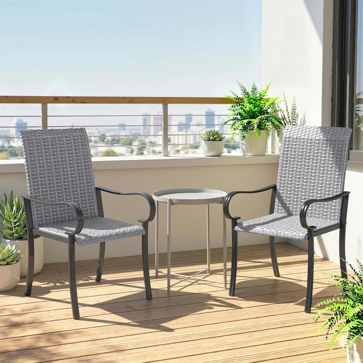 Outdoor Wicker Dining Chairs With Armrests Set Of 2