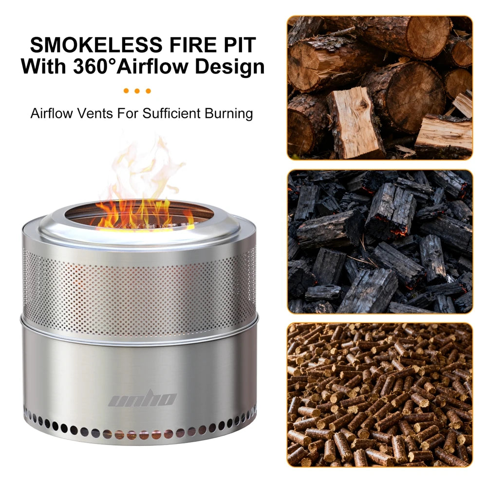 Smokeless Outdoor Fire Pit Stove Stainless Steel Camping Chiminea