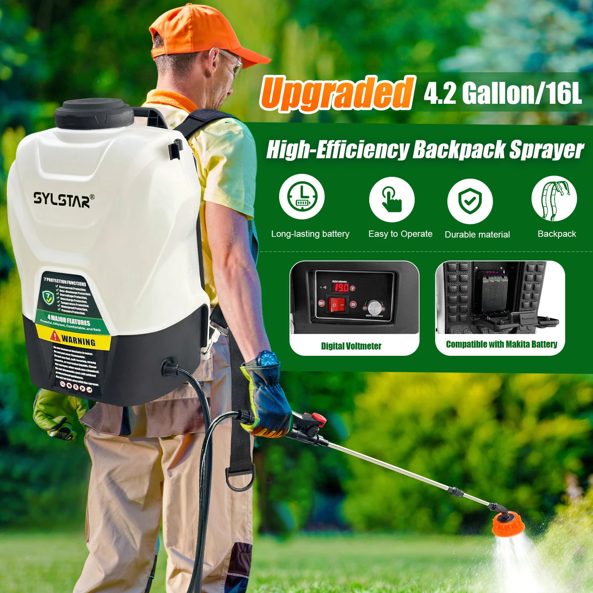 Electric Backpack Garden Sprayer With Telescopic Wand And Five Nozzles