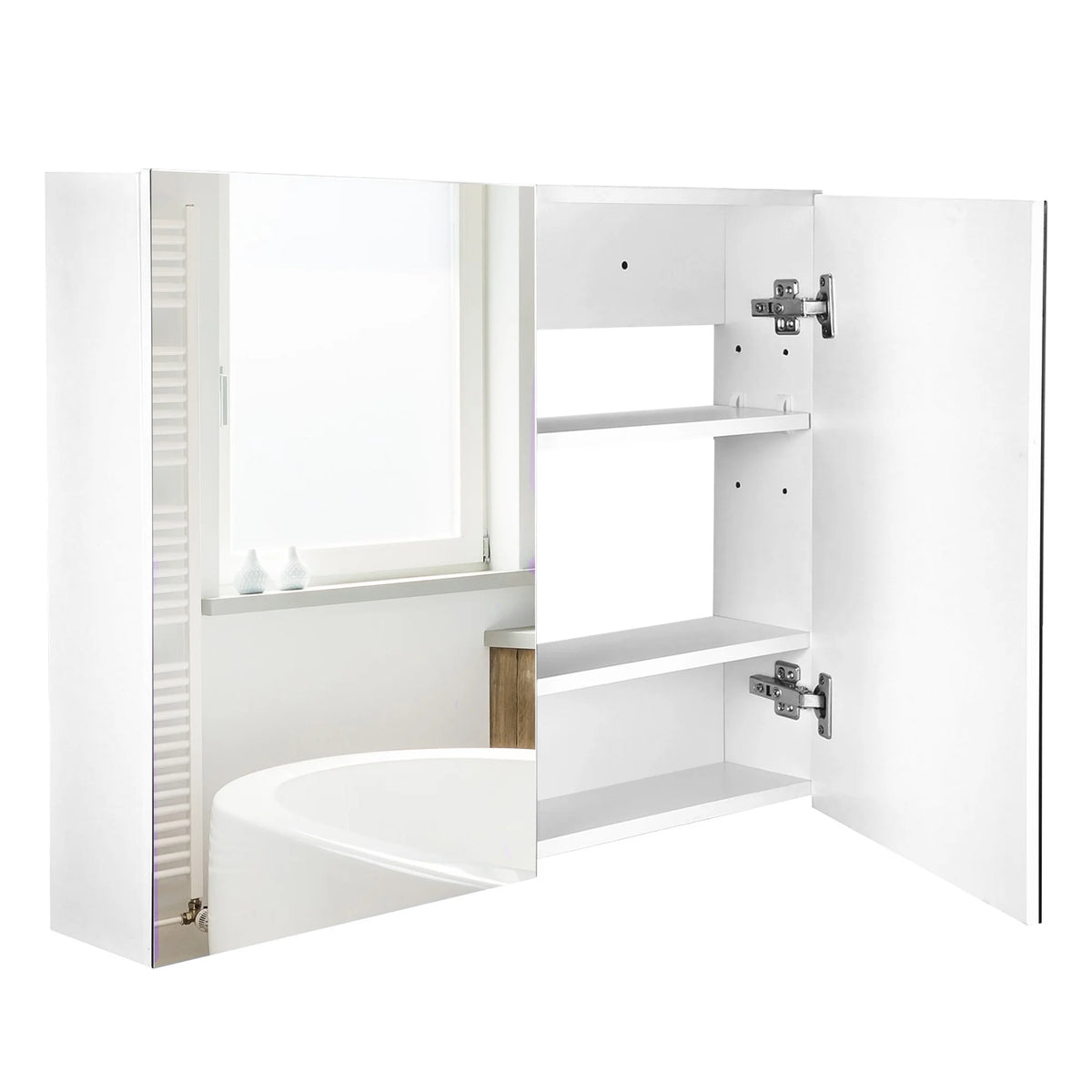HOMCOM Double Door Wall Mounted Bathroom Medicine Cabinet With Mirror