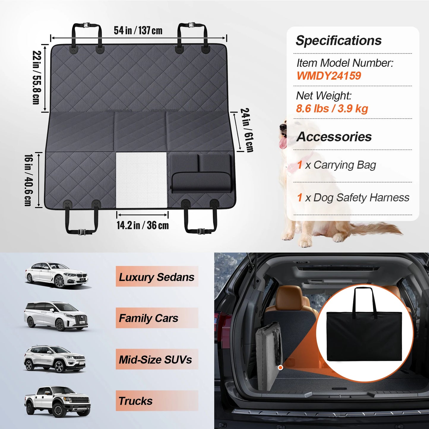 SucceBuy Back Seat Extender Dog Hammock for Car Waterproof Cover