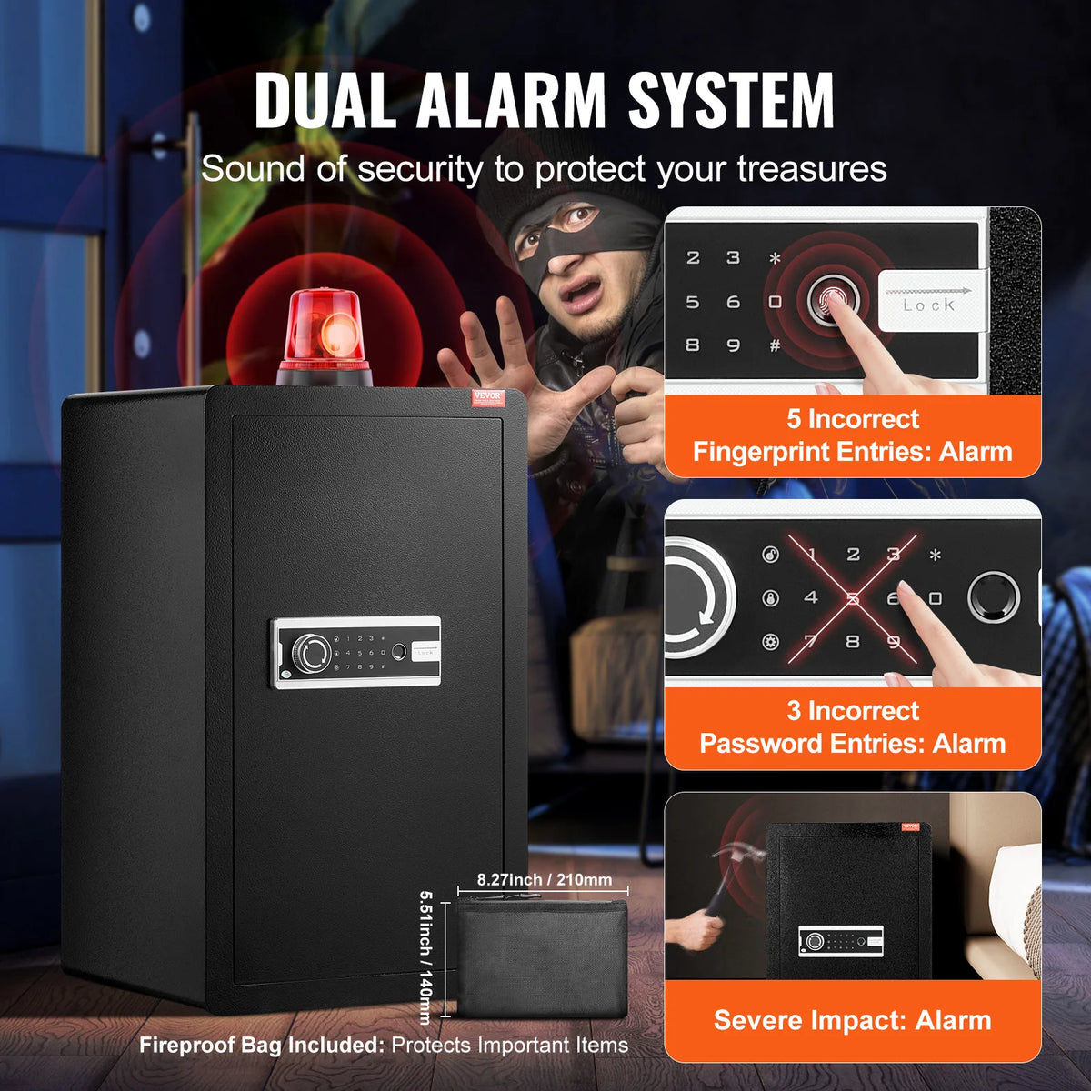 SucceBuy Fingerprint Safe Box With Key Lock And Fireproof Bag