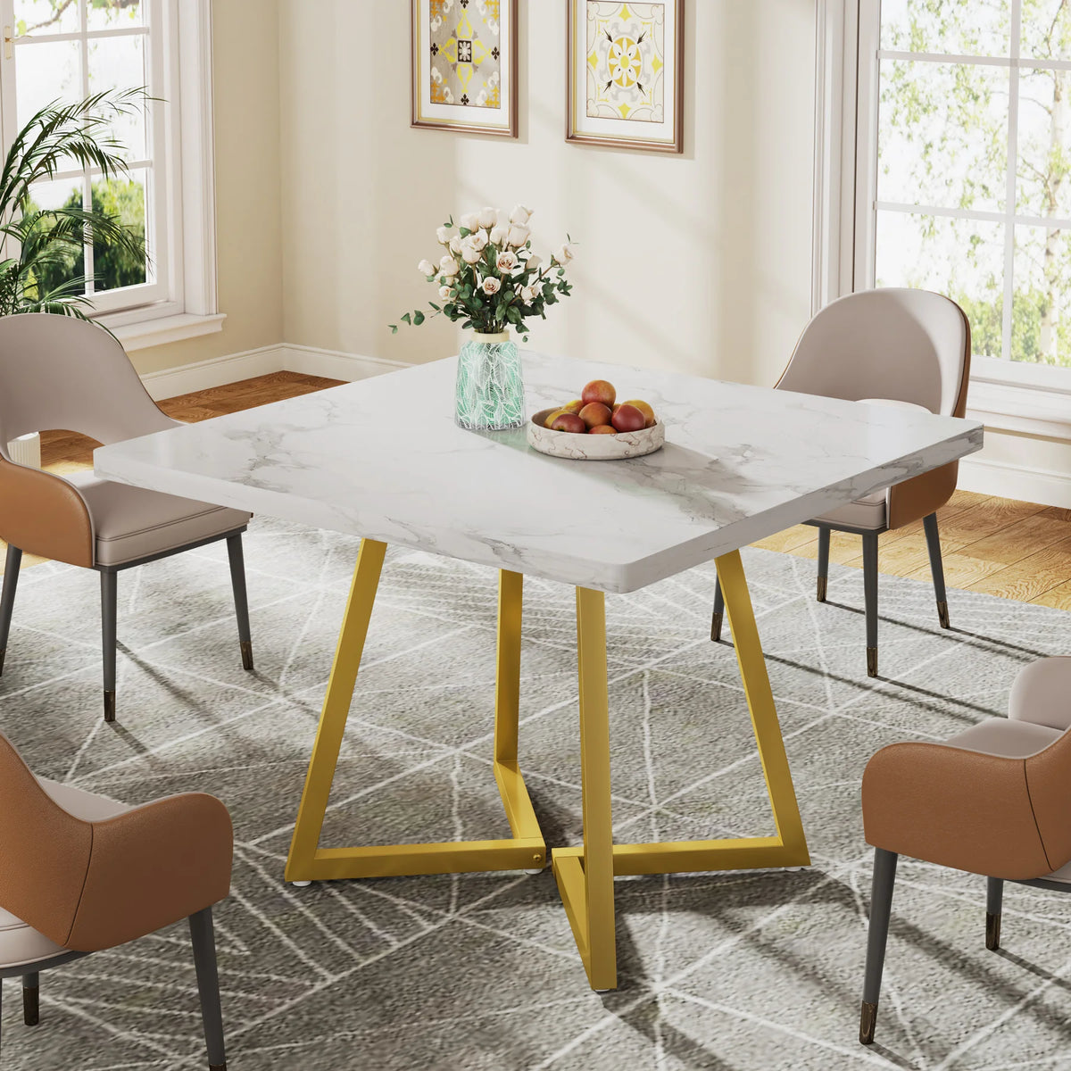 Tribesigns Industrial Square Dining Table With Wooden Top And Metal Frame