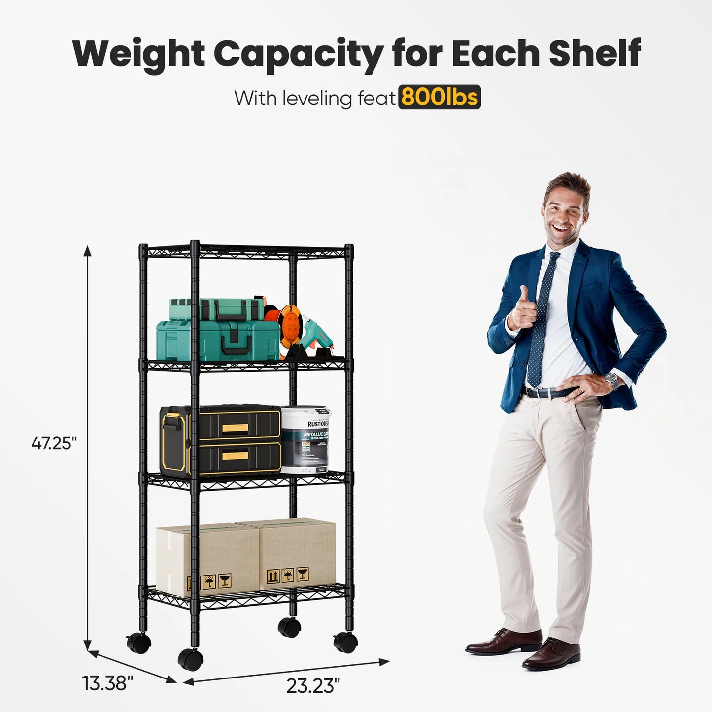 JHK 3-5 Tier Grid Storage Bookshelf With Lockable Wheels