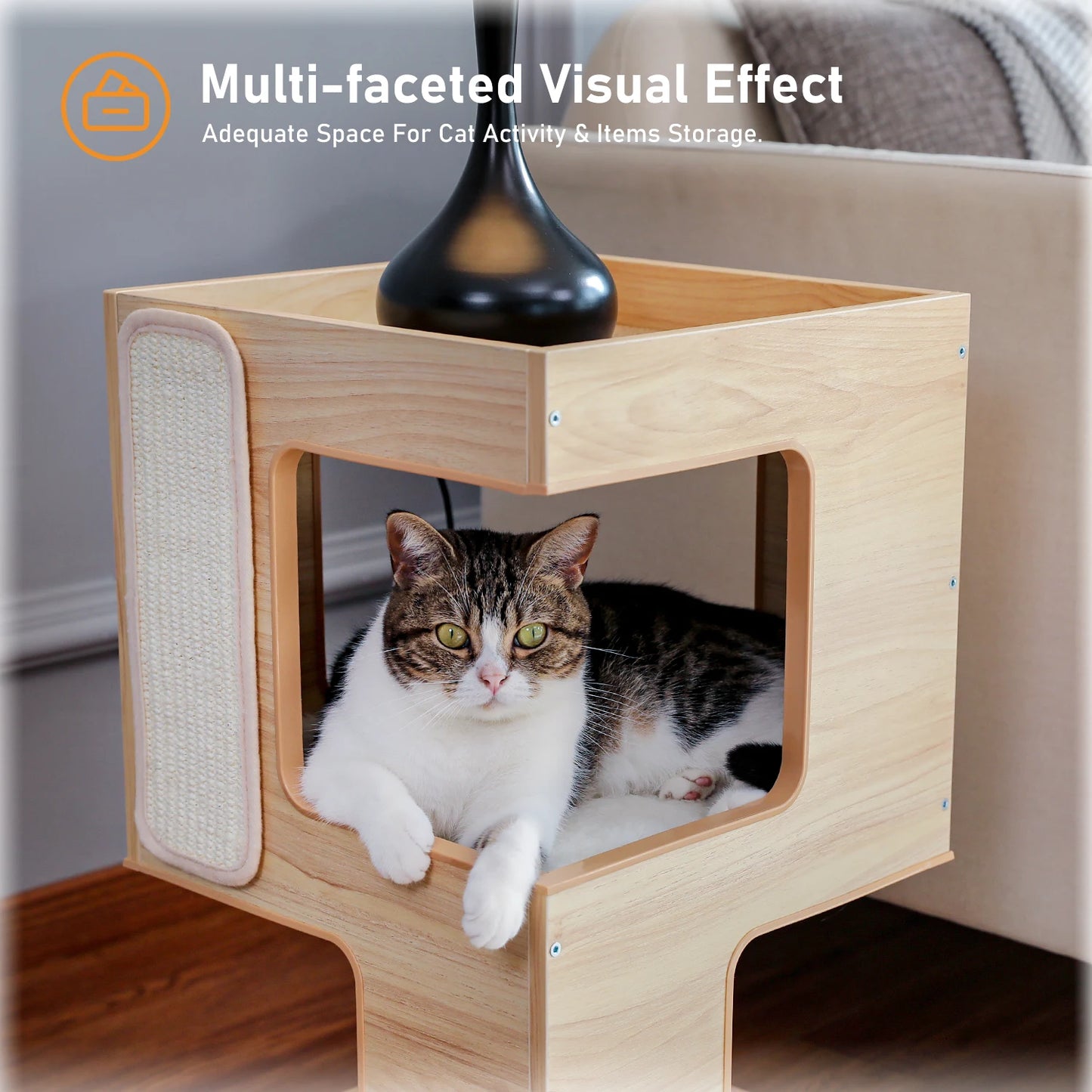 PAWZ Road Wood Cat Condo House Bed With Removable Soft Mats