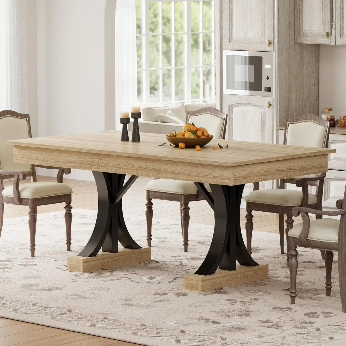HiMISS Industrial Dining Table With Double Pedestal And Storage Drawers