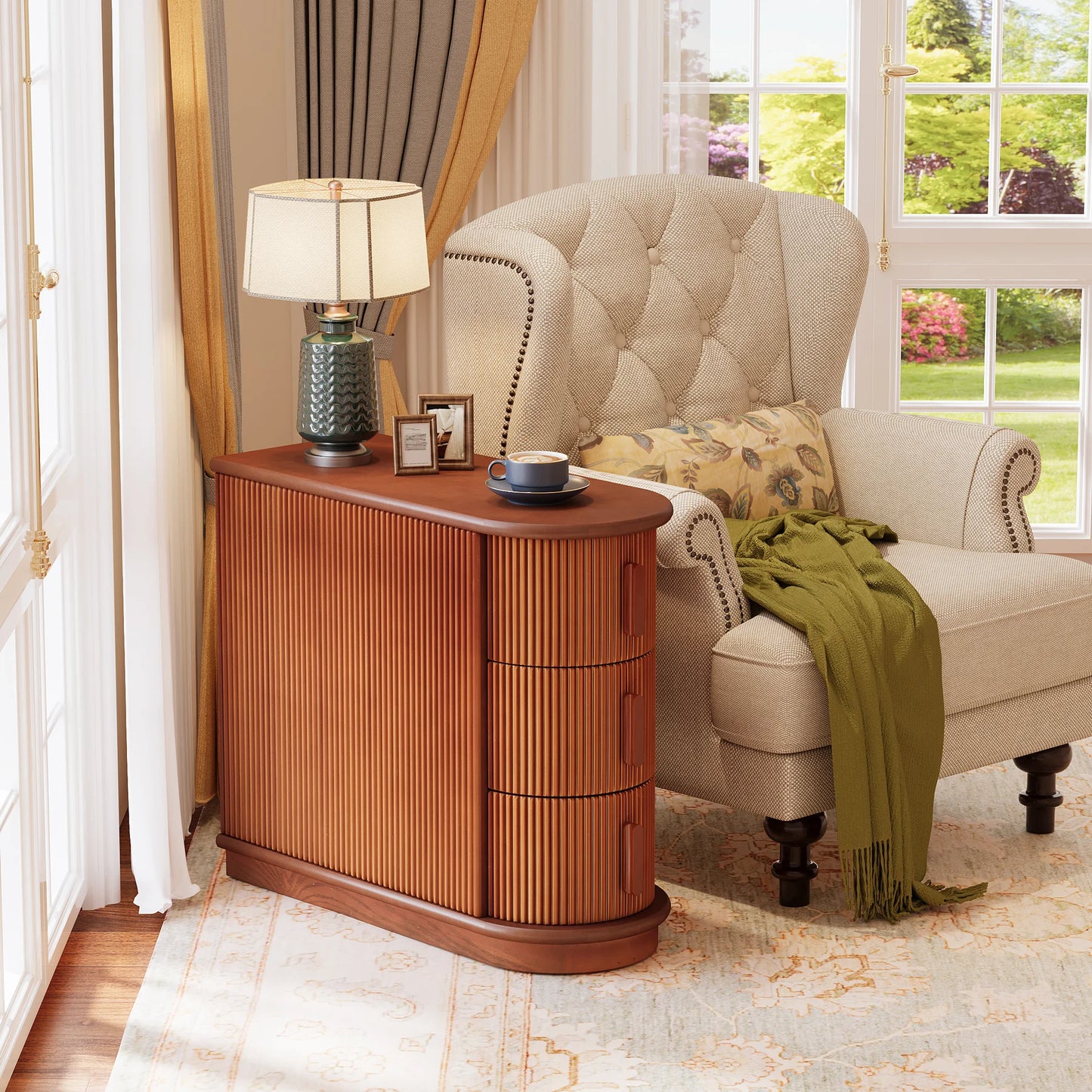 Tribesigns Solid Wood End Table 3 Drawer Modern Sofa