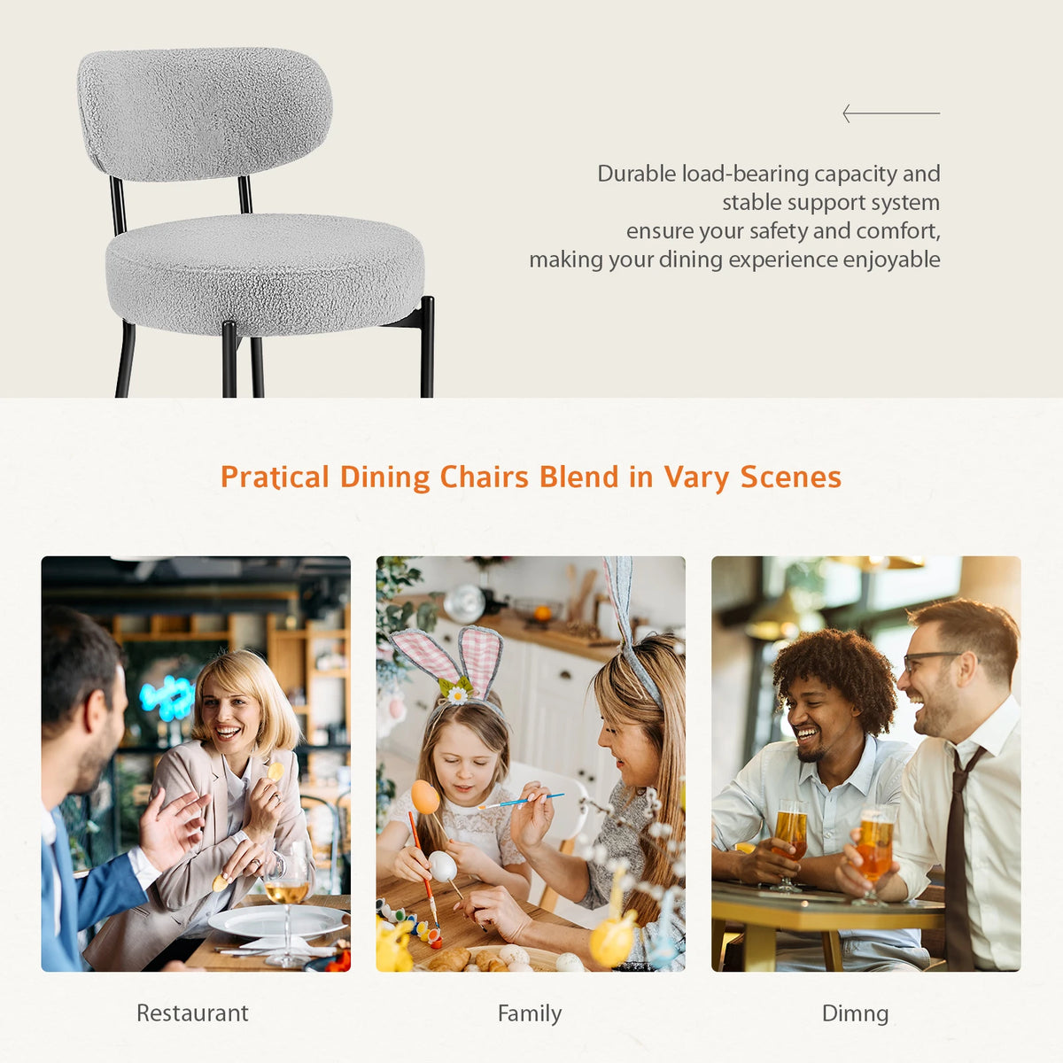 JHK Ergonomic Fabric Dining Chairs With Sturdy Metal Legs