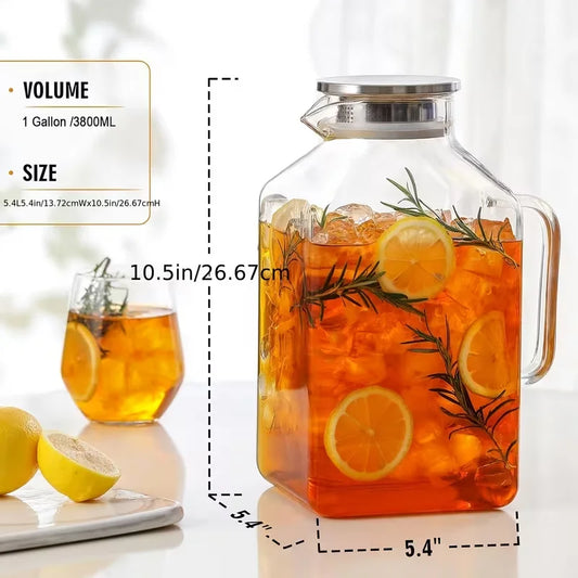 Borosilicate Glass Pitcher With Lid And Spout For Beverages