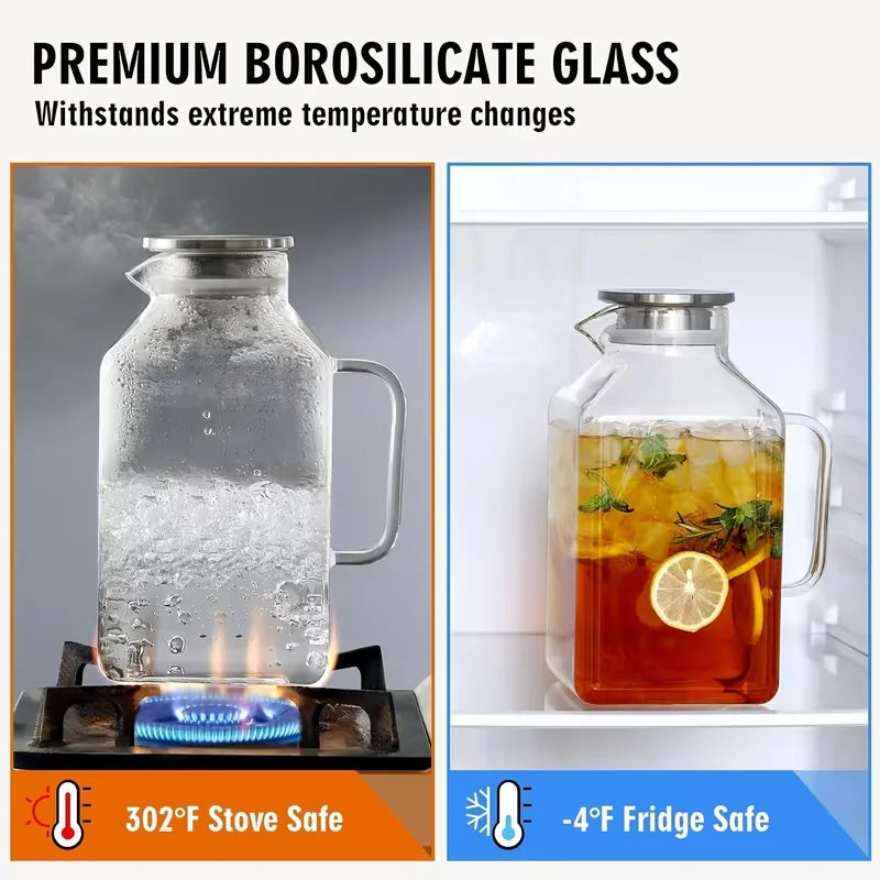 Borosilicate Glass Pitcher With Lid And Spout For Beverages