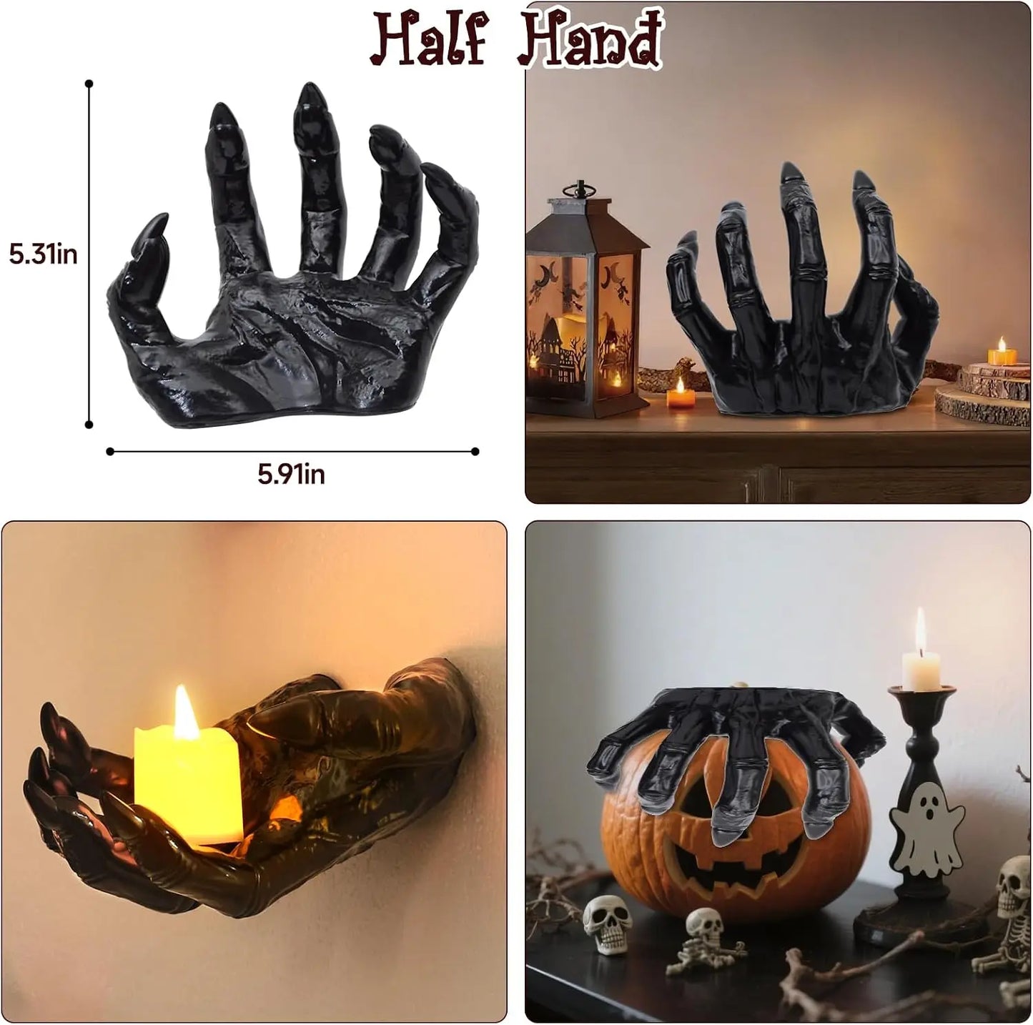 Wall Mounted Creepy Reaching Hands With Lighted Candles Halloween Decor