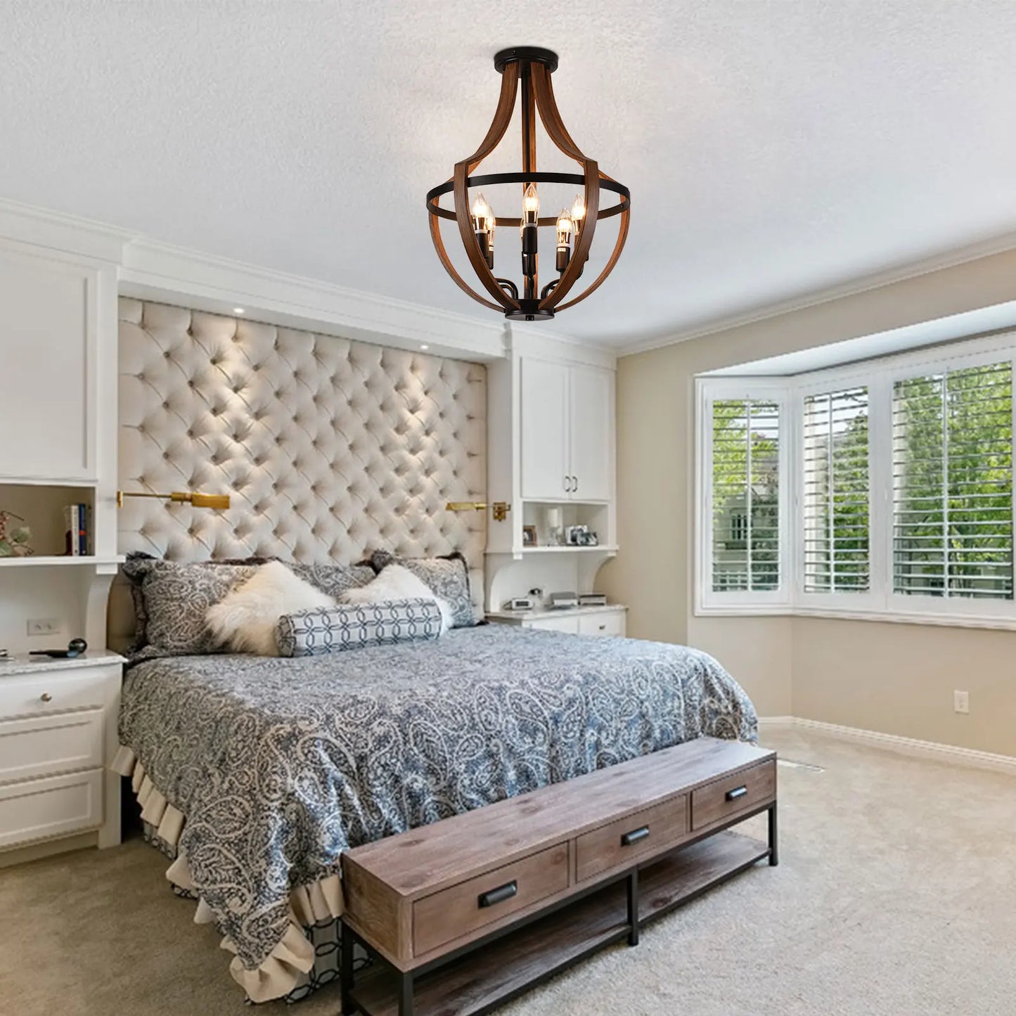 Natural Wood Modern Rustic Pendant Light Fixture