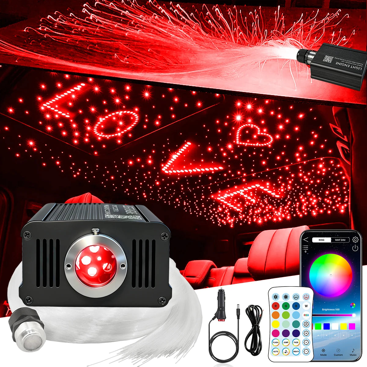 VASTFIRE RGBW Fiber Optic Starlight Headliner Kit With Music Sync