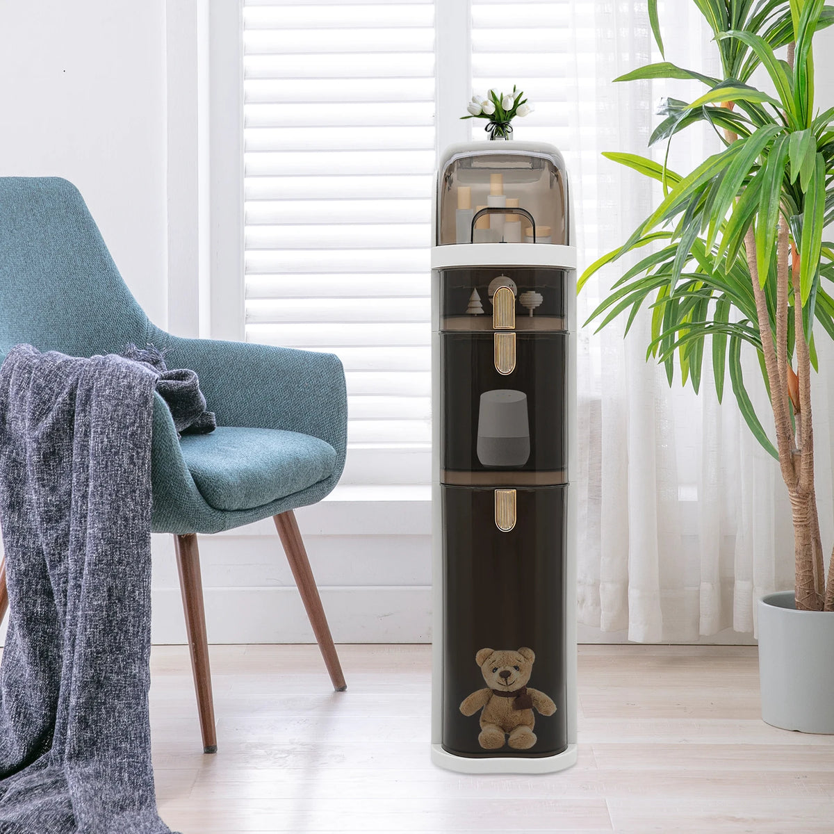 Slim Rolling Storage Cabinet With Hidden Compartment For Bathroom Kitchen