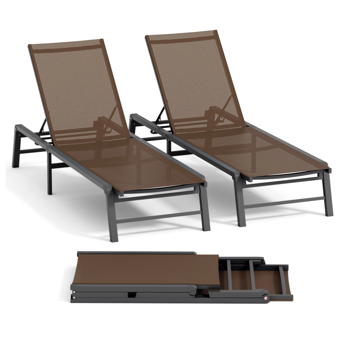 FHVIT Foldable Aluminum Sun Lounger with Adjustable Backrest