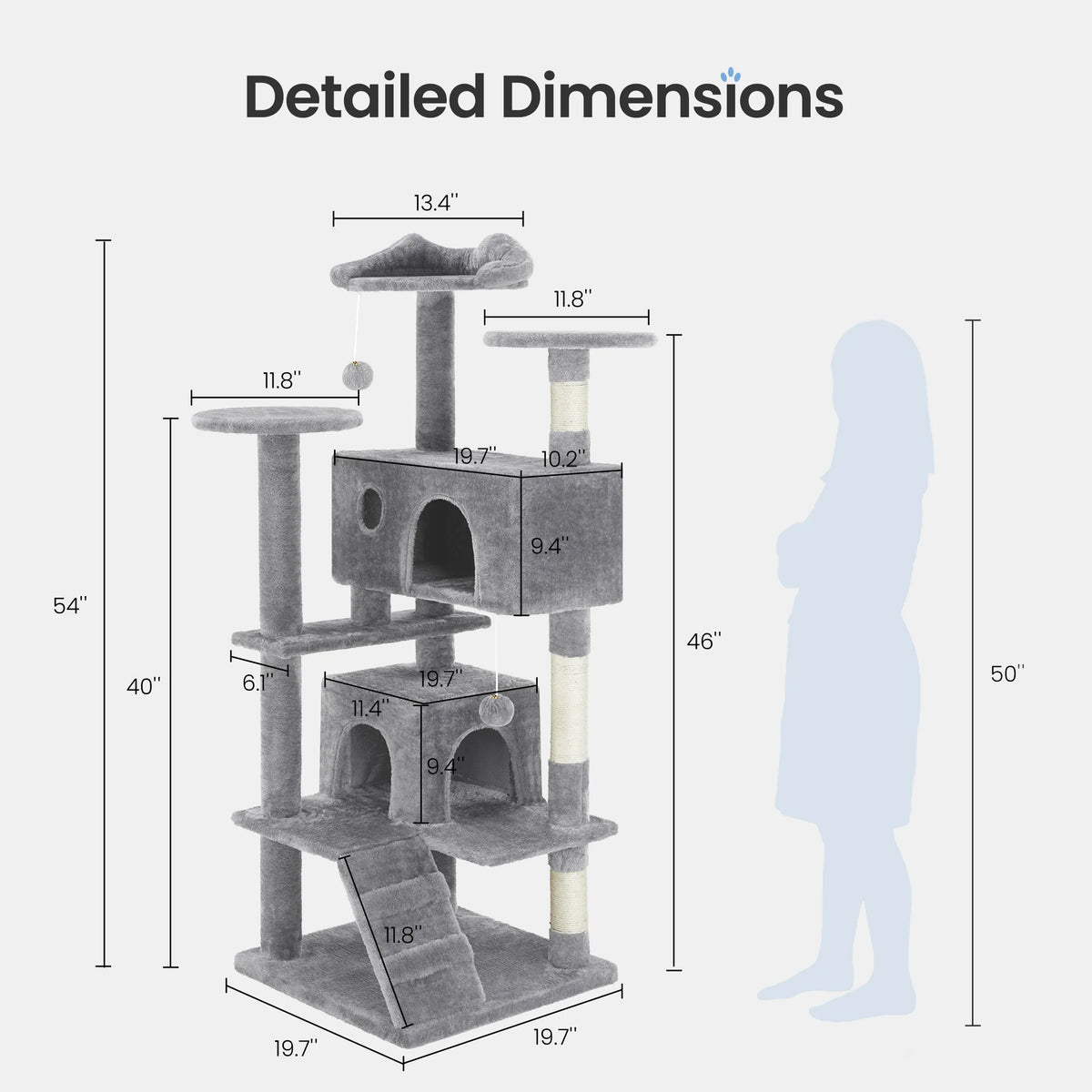 MCQ Cat Tree Tower with Hemp Scratching Posts and Platform