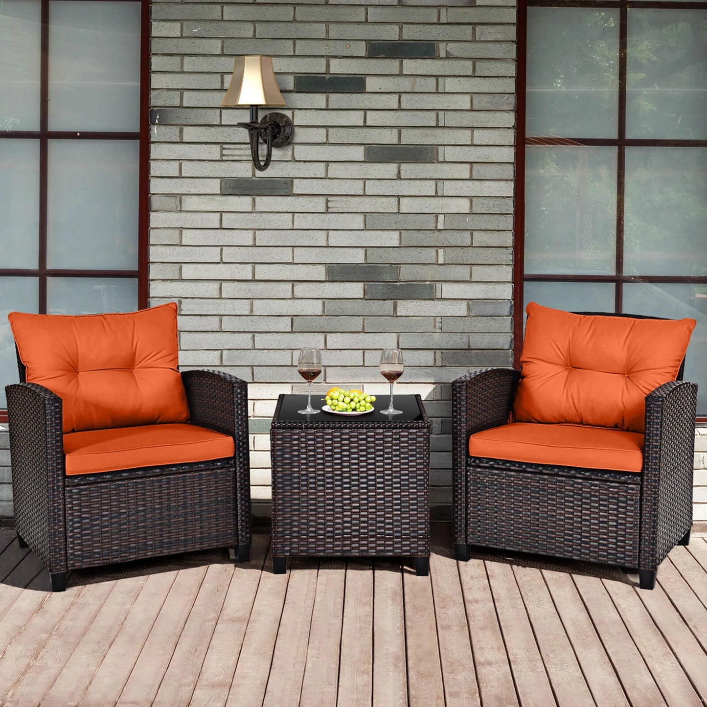 HOMASIS 3 Piece Outdoor Rattan Furniture Set With Cushions