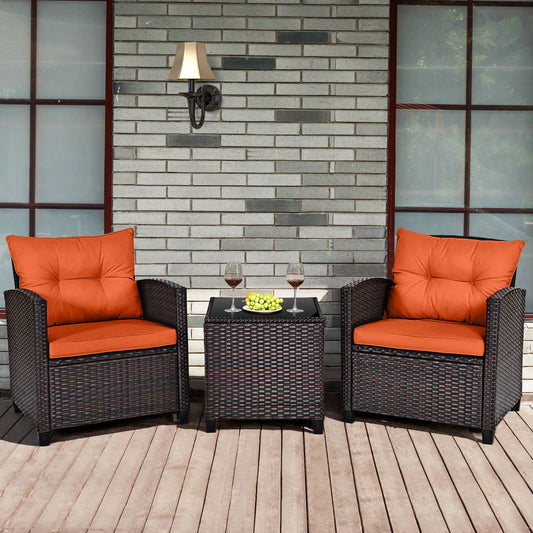 HOMASIS 3 Piece Outdoor Rattan Furniture Set With Cushions