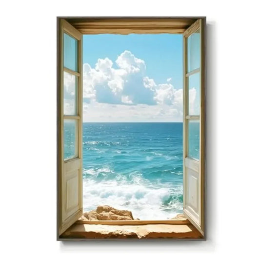 Beach Scene Wall Art Ocean Canvas Print Cotton Blend Vertical Seascape