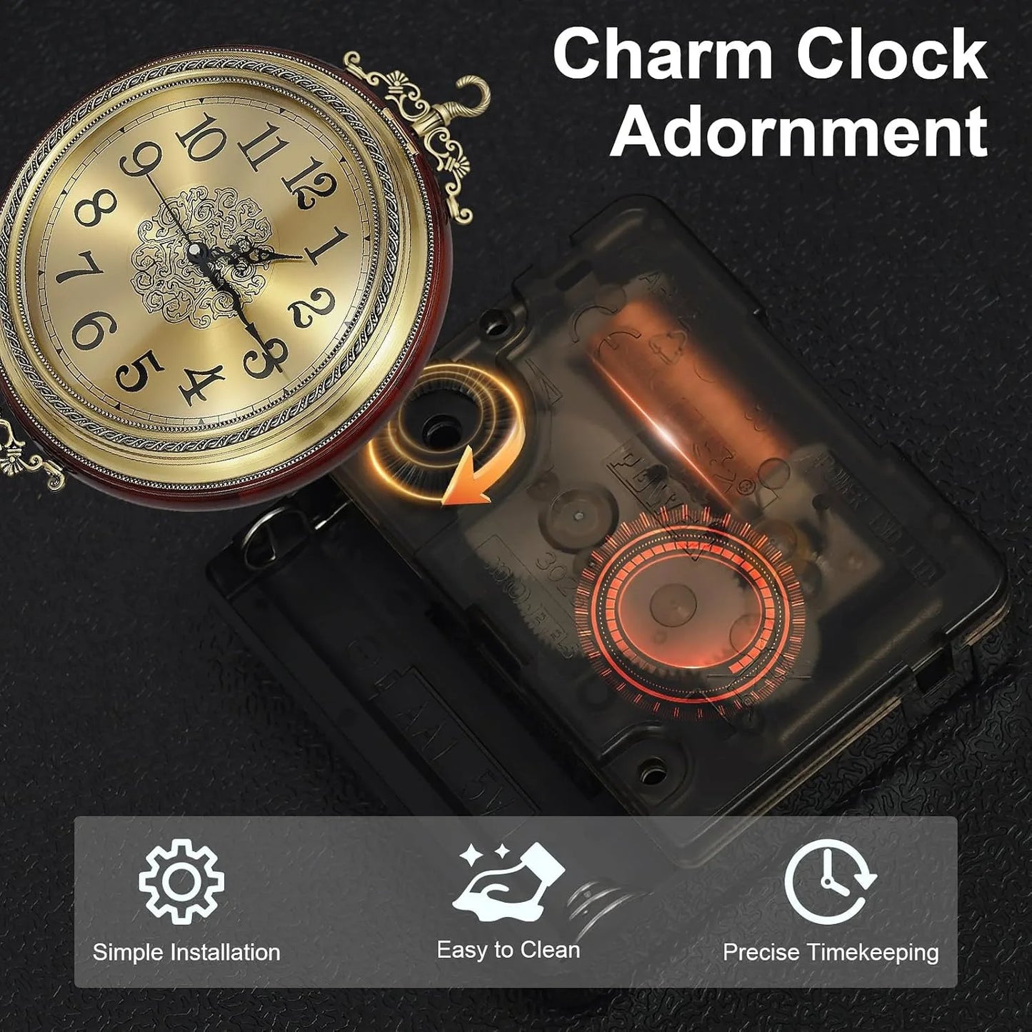 Double Sided Rotating Wall Clock European Style Silent Clock