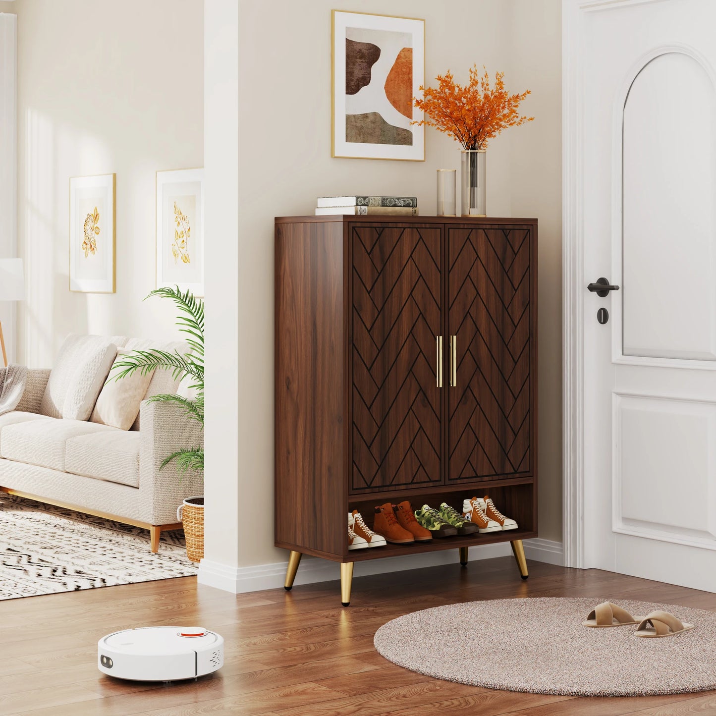 Tribesigns Wooden Shoe Storage Cabinet With Doors For Home Entryway