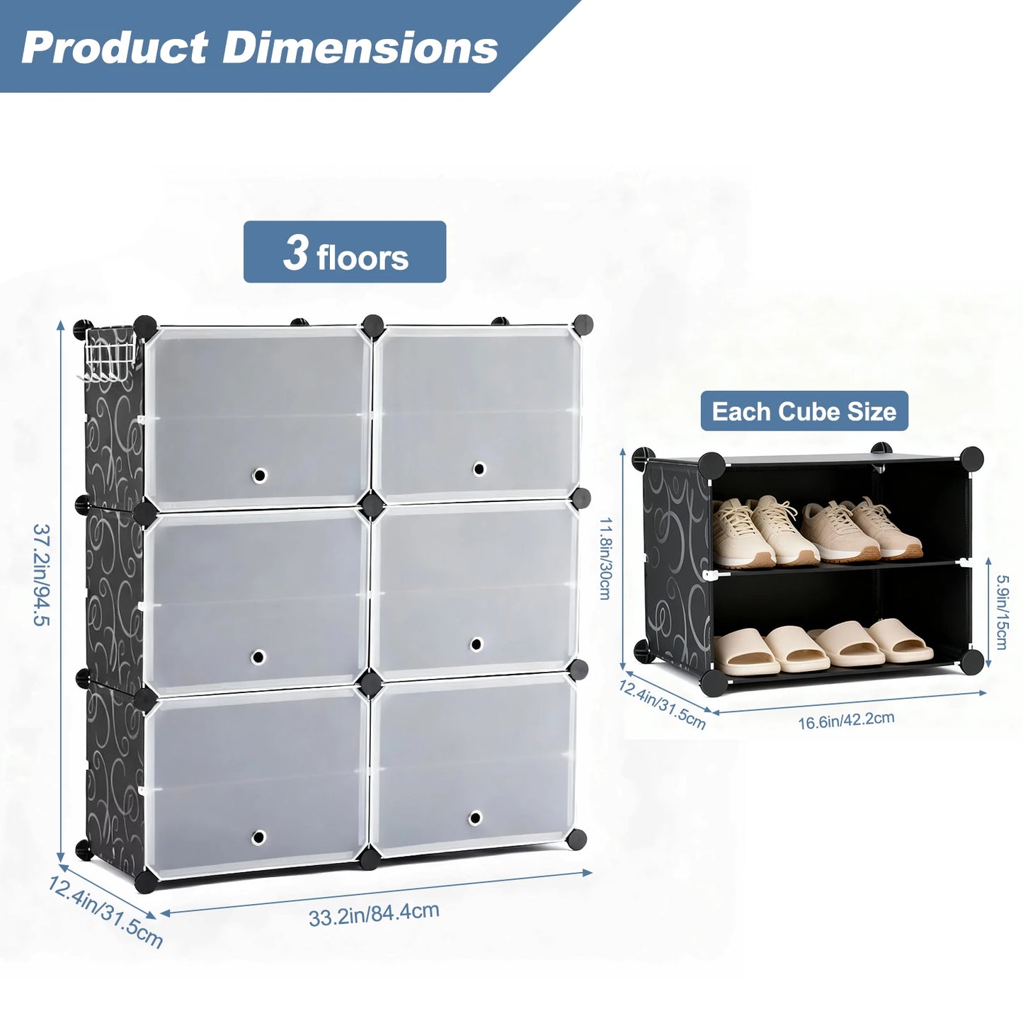 JHK Plastic Stackable Shoe Storage Cabinet Organizer With Door Assembly