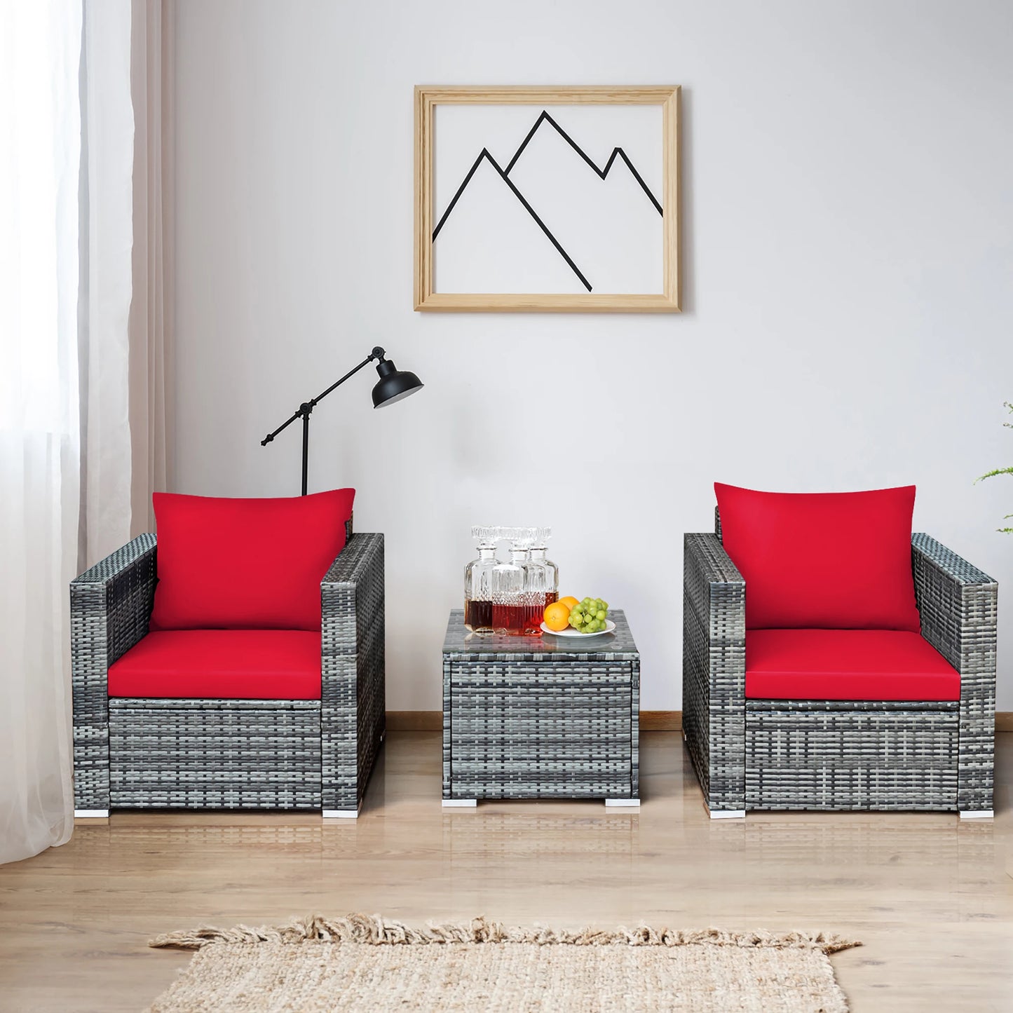 HOMASIS Patio Rattan Bistro Set Cushioned Furniture
