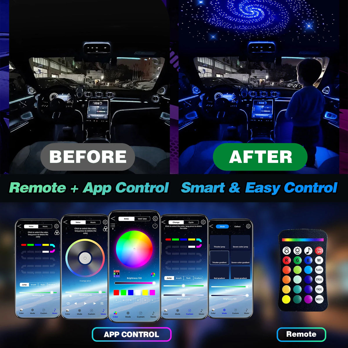 BRIVULGENT App Controlled RGBW Fiber Optic Star Ceiling Light Kit