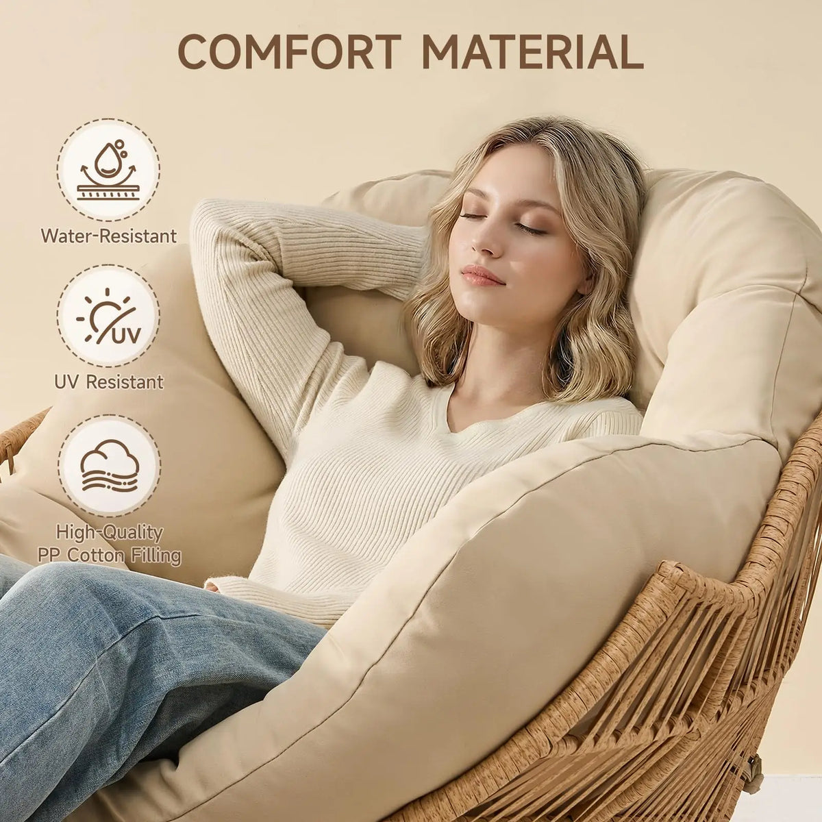 ONBRILL Papasan Rocking Chair With Ottoman Wicker Patio Lounge Rocker
