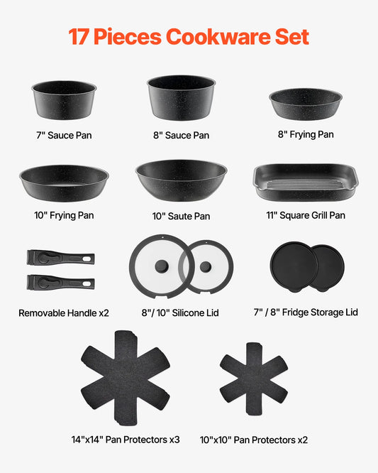 SucceBuy Nonstick Granite Pots And Pans Cookware Set