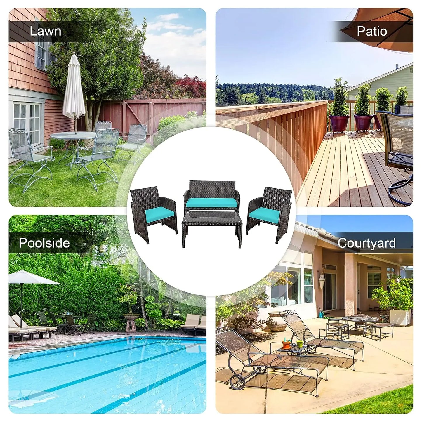 Wicker Patio Furniture Set Outdoor PE Rattan 4 Piece Conversation