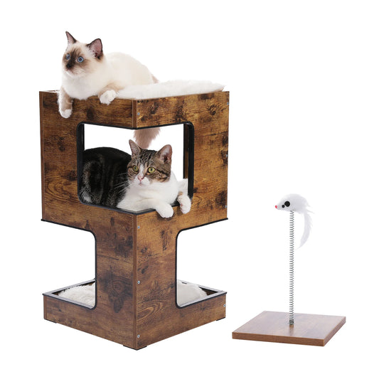 PAWZ Road Wood Cat Condo House Bed With Removable Soft Mats