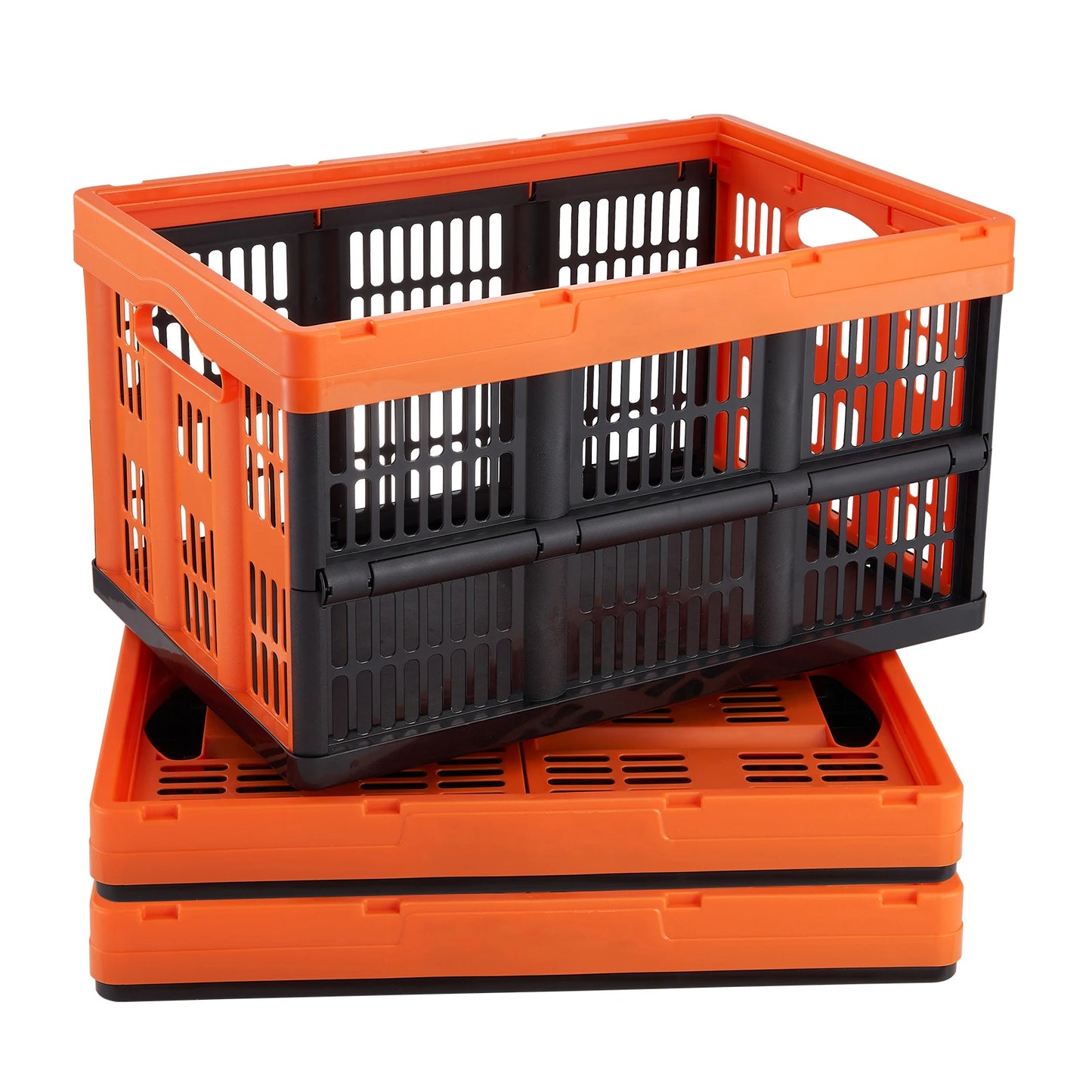 SucceBuy Collapsible Plastic Stackable Storage Bins With Heavy Duty Handles