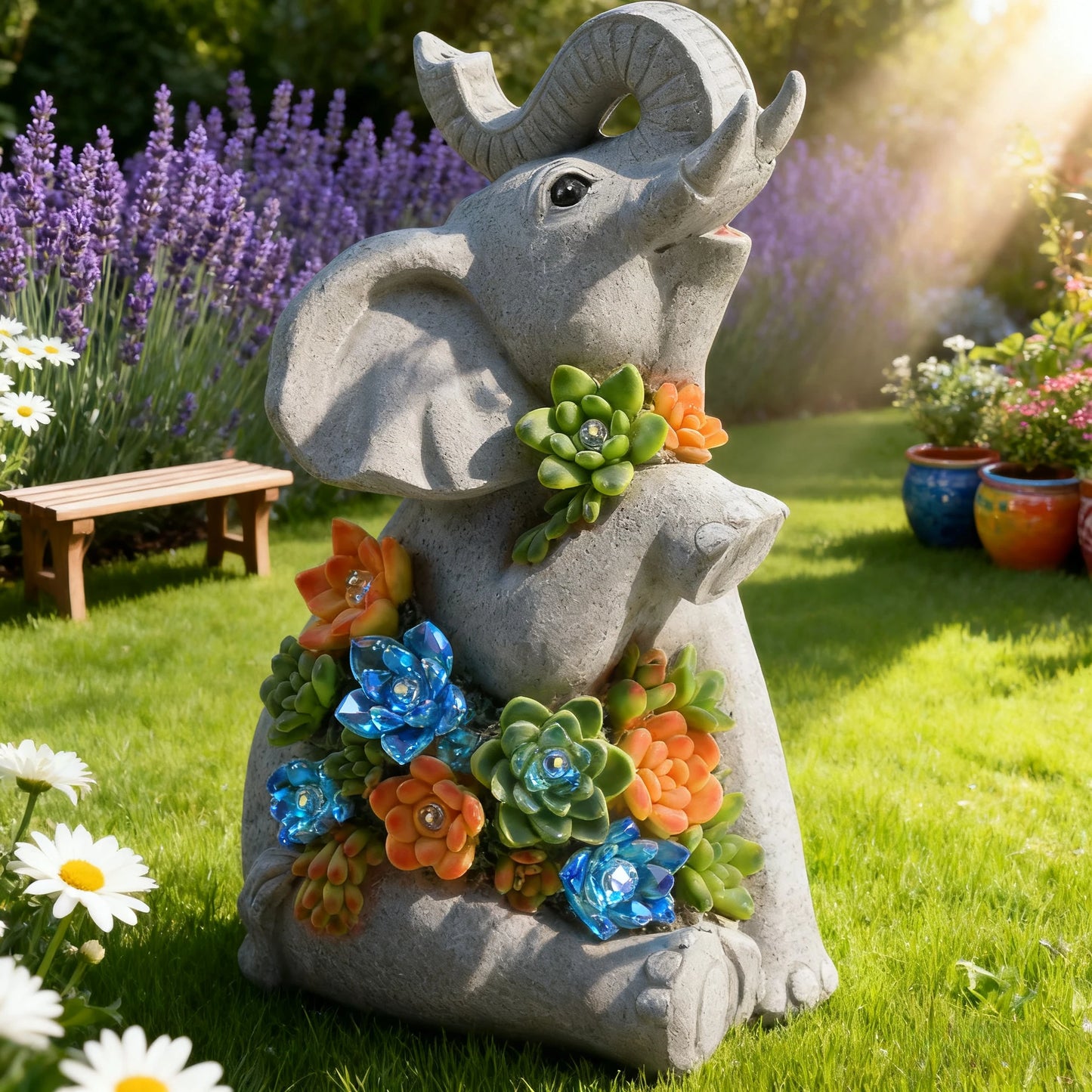 Hand Painted Solar Garden Turtle Elephant Dragon Statue