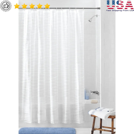 Waterproof PEVA Shower Curtain Set Includes Decorative Wave Design Hooks