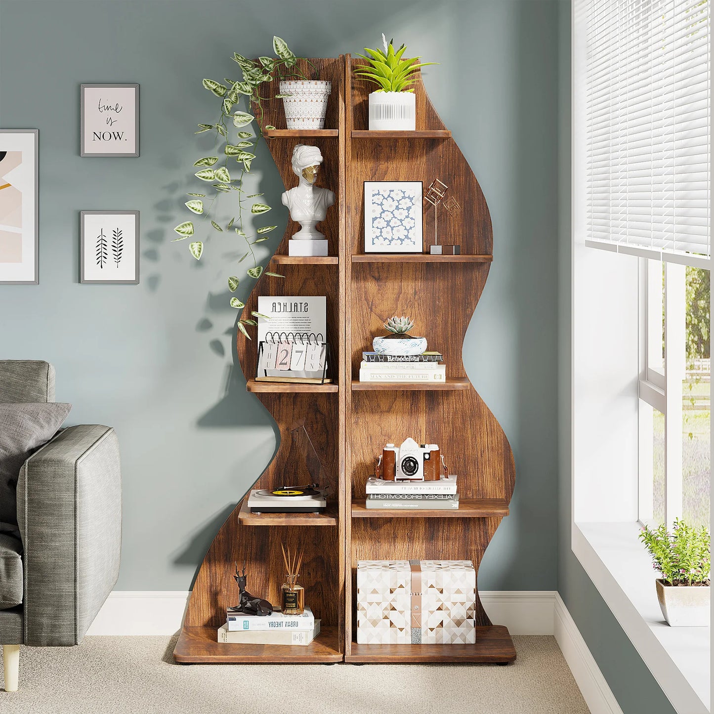 Tribesigns Rustic Five Tier Corner Shelf Wall Bookcase
