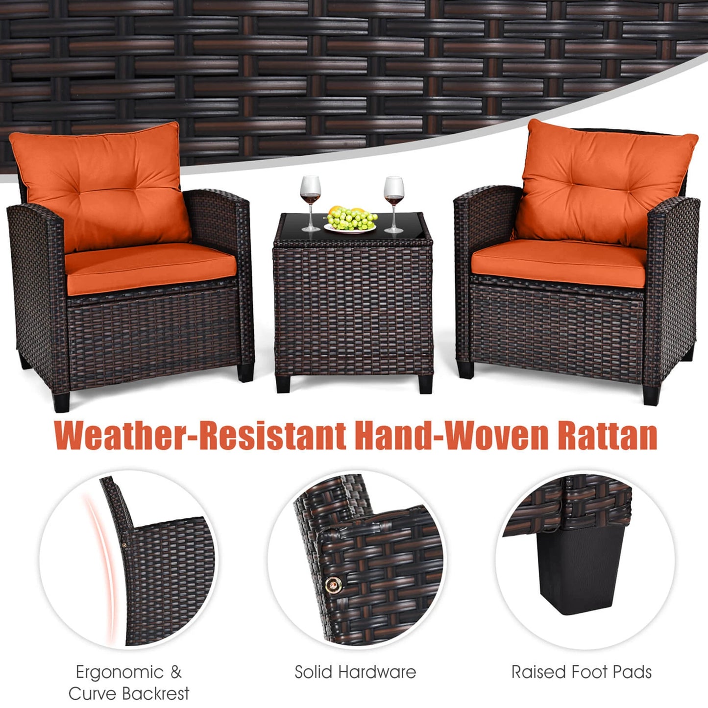 HOMASIS 3 Piece Outdoor Rattan Furniture Set With Cushions