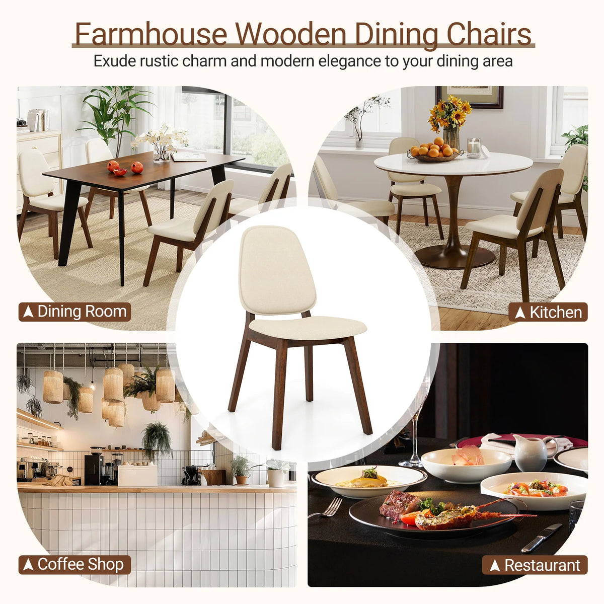 Homasis Modern Wooden Dining Chairs With Upholstered Linen Seats