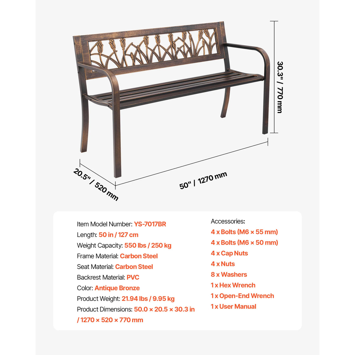 SucceBuy Wooden Metal Outdoor Garden Bench for Patio and Park