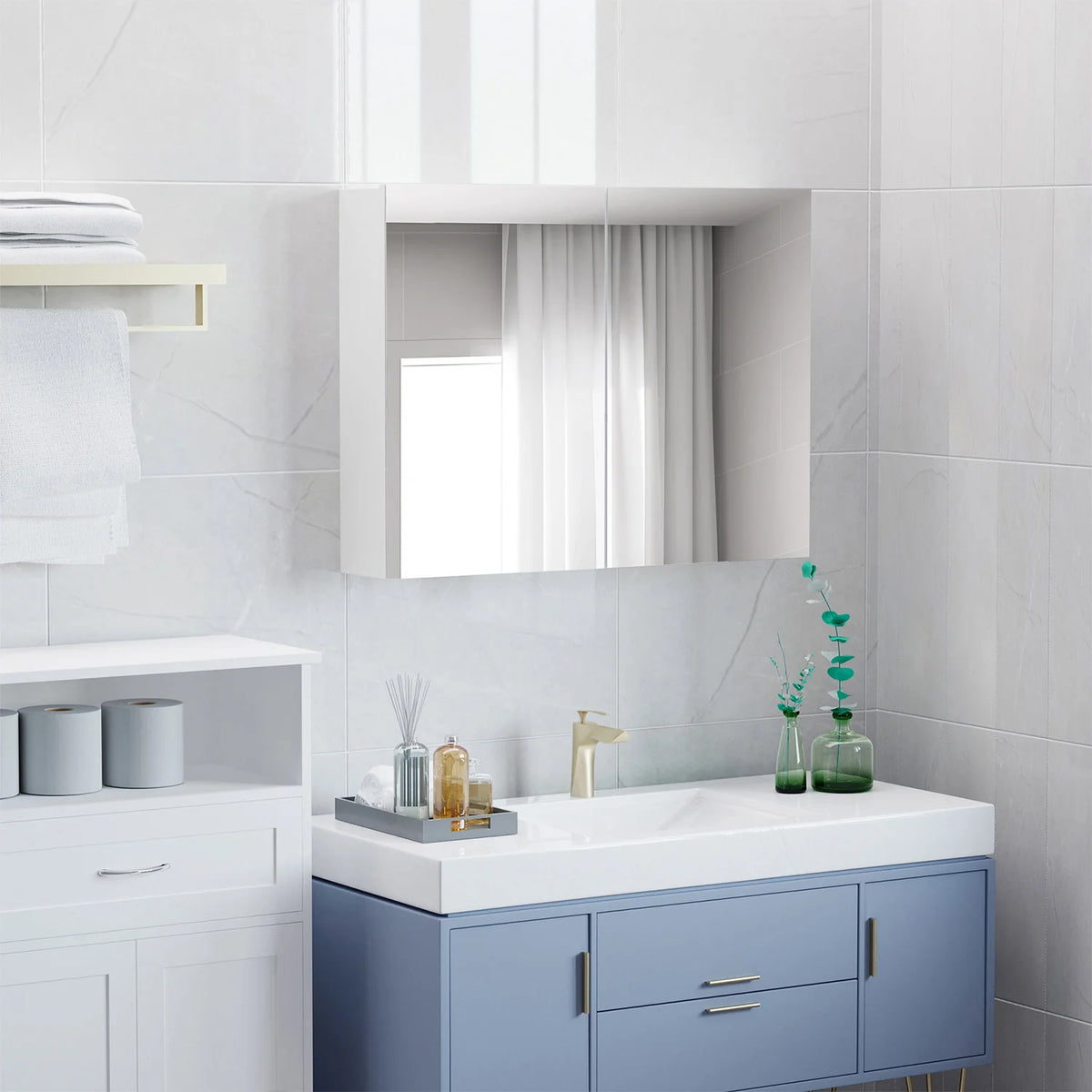 HOMCOM Double Door Wall Mounted Bathroom Medicine Cabinet With Mirror